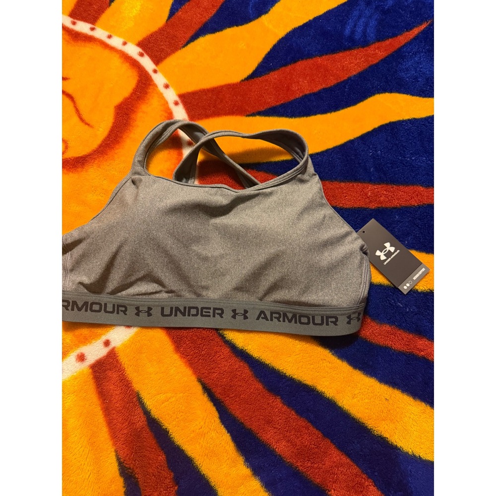 Under Armour Womens Crossback Mid Heather Sports Bra Gray 2X 1362898-019‎ NWT